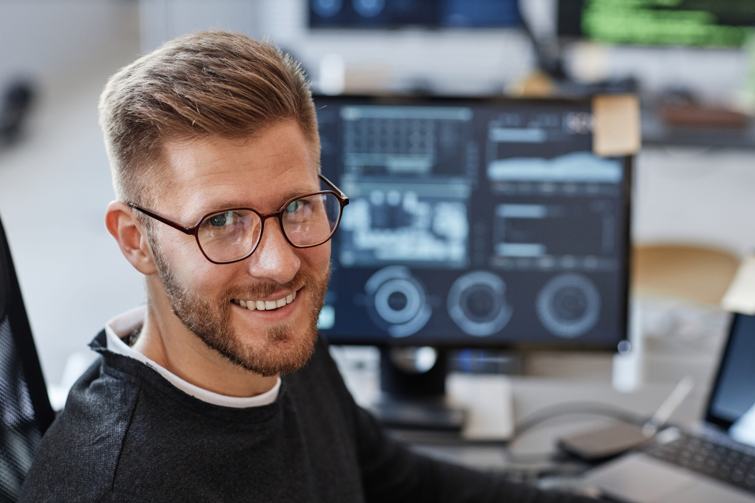 engineer in front of a screen